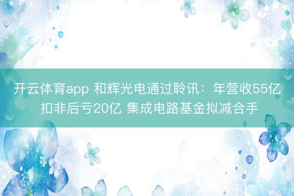 开云体育app 和辉光电通过聆讯：年营收55亿 扣非后亏20亿 集成电路基金拟减合手