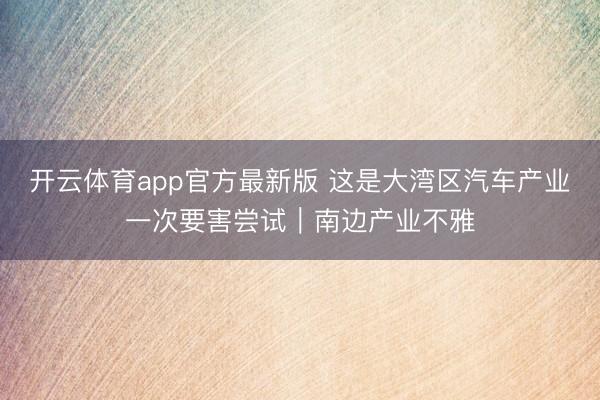 开云体育app官方最新版 这是大湾区汽车产业一次要害尝试｜南边产业不雅
