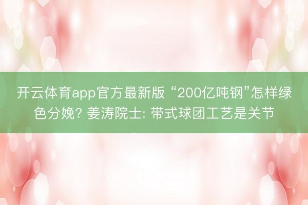 开云体育app官方最新版 “200亿吨钢”怎样绿色分娩? 姜涛院士: 带式球团工艺是关节